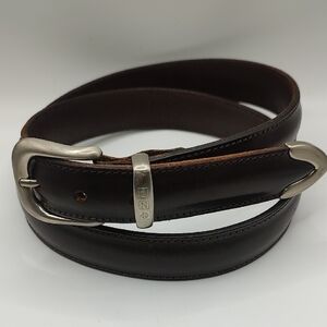 Men's Nautica Brown Leather Belt Eurometal 6101 Buckle Made In Italy 35 - 39"